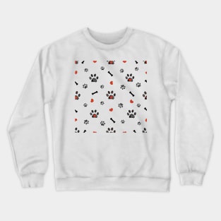 Doodle black paw prints, bone with red heart Crewneck Sweatshirt